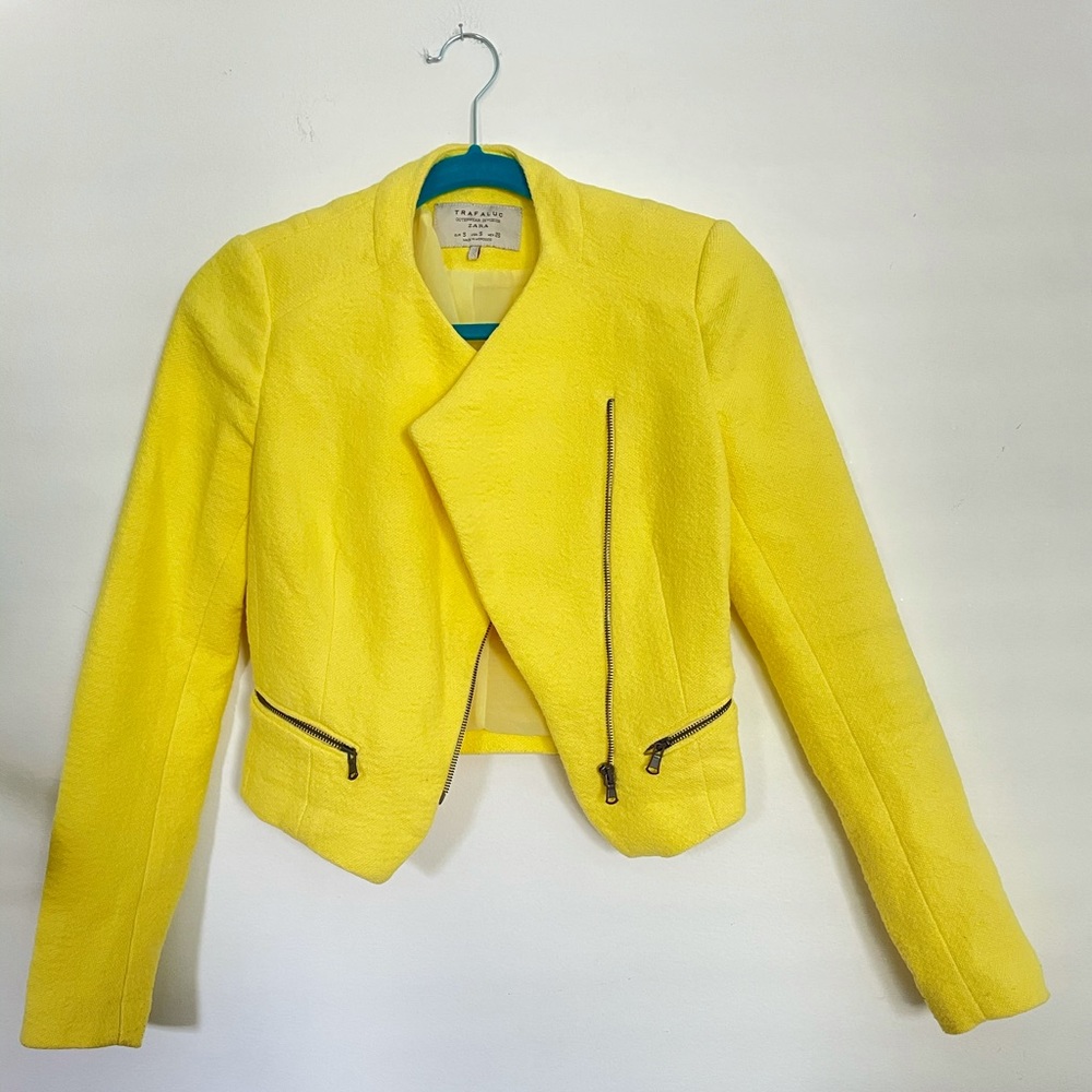Zara Moto Tweed Asymmetrical Cropped Jacket